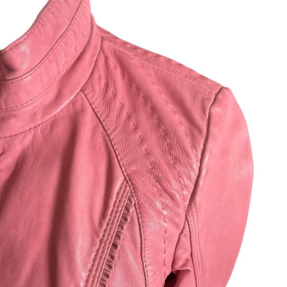 Overland Azura Washed Rose 100% Lambskin Leather Moto Jacket Size XXS Lined - Picture 3 of 13